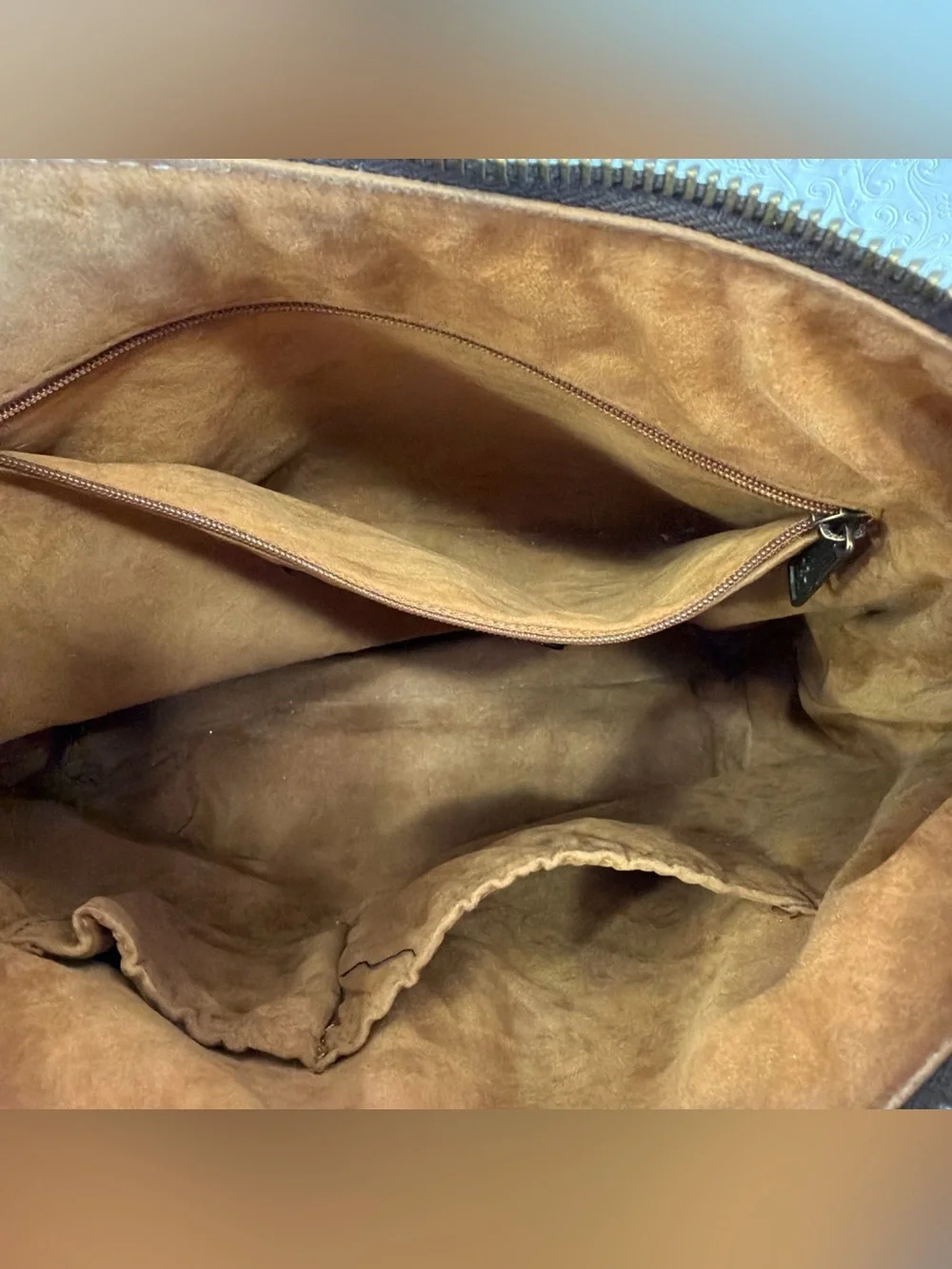 Patricia Nash Bag Brown Italian Leather Purse Zip Top Tote Hobo Crossbody Large